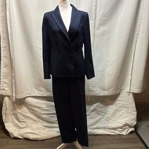 Talbots Navy Double-Breasted Pantsuit Blazer size 4 & Trousers size 8 petite